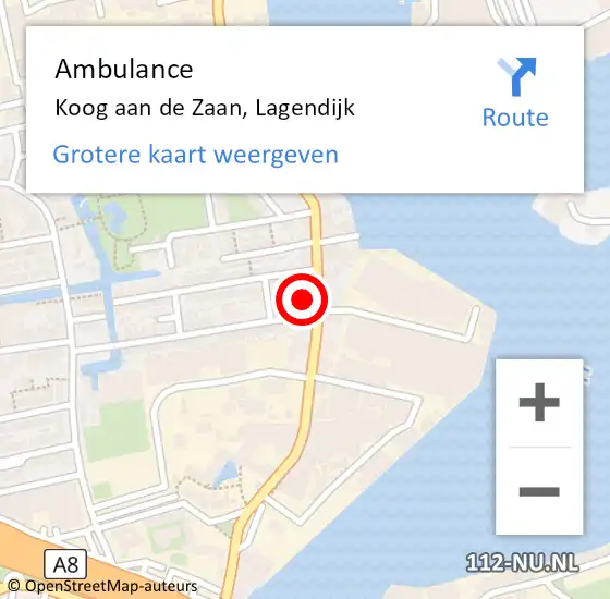 Locatie op kaart van de 112 melding: Ambulance Koog aan de Zaan, Lagendijk op 29 september 2024 13:57