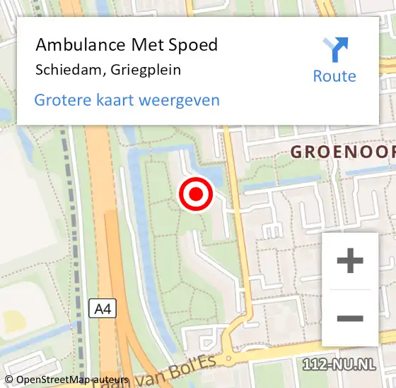 Locatie op kaart van de 112 melding: Ambulance Met Spoed Naar Schiedam, Griegplein op 29 september 2024 14:13