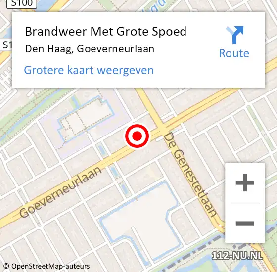 Locatie op kaart van de 112 melding: Brandweer Met Grote Spoed Naar Den Haag, Goeverneurlaan op 29 september 2024 15:28