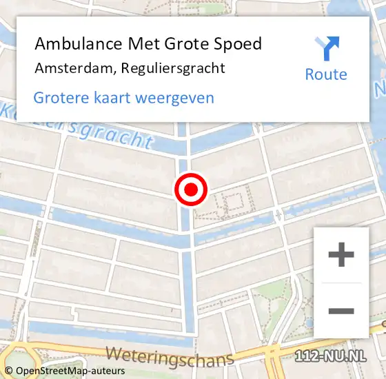 Locatie op kaart van de 112 melding: Ambulance Met Grote Spoed Naar Amsterdam, Reguliersgracht op 29 september 2024 15:32