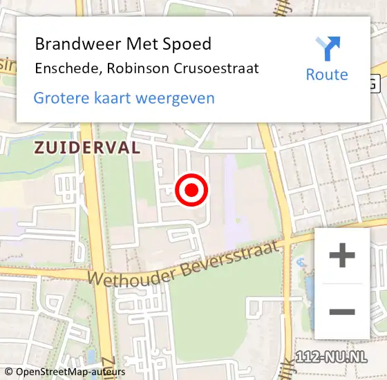 Locatie op kaart van de 112 melding: Brandweer Met Spoed Naar Enschede, Robinson Crusoestraat op 29 september 2024 15:41