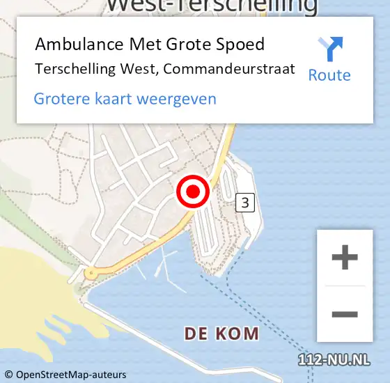 Locatie op kaart van de 112 melding: Ambulance Met Grote Spoed Naar Terschelling West, Commandeurstraat op 21 oktober 2014 18:01