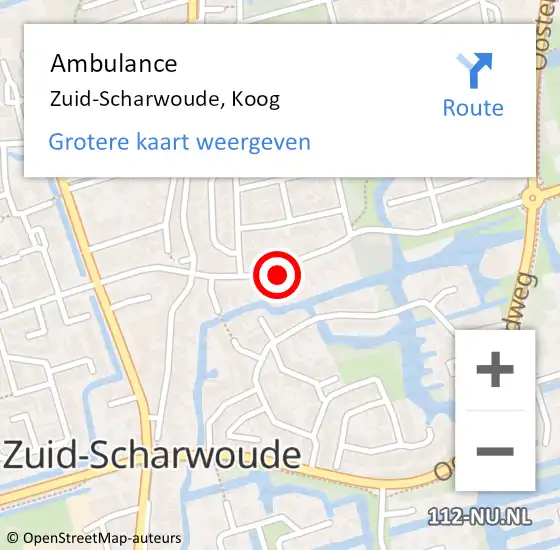 Locatie op kaart van de 112 melding: Ambulance Zuid-Scharwoude, Koog op 29 september 2024 16:06