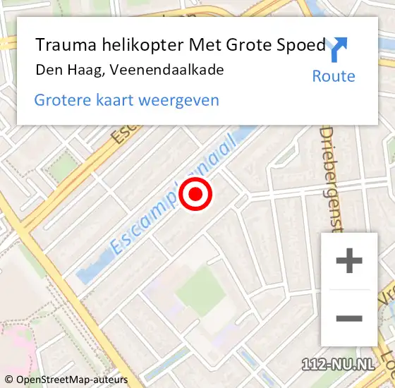 Locatie op kaart van de 112 melding: Trauma helikopter Met Grote Spoed Naar Den Haag, Veenendaalkade op 29 september 2024 16:11