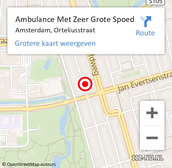 Locatie op kaart van de 112 melding: Ambulance Met Zeer Grote Spoed Naar Amsterdam, Orteliusstraat op 29 september 2024 16:13