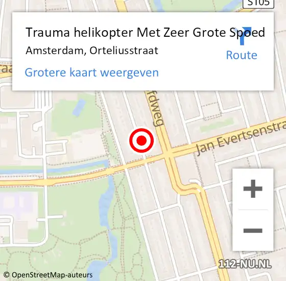 Locatie op kaart van de 112 melding: Trauma helikopter Met Zeer Grote Spoed Naar Amsterdam, Orteliusstraat op 29 september 2024 16:13