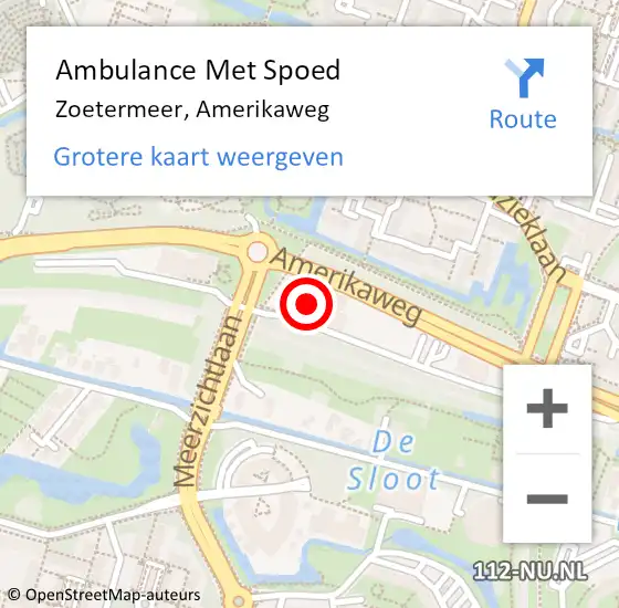 Locatie op kaart van de 112 melding: Ambulance Met Spoed Naar Zoetermeer, Amerikaweg op 29 september 2024 16:16