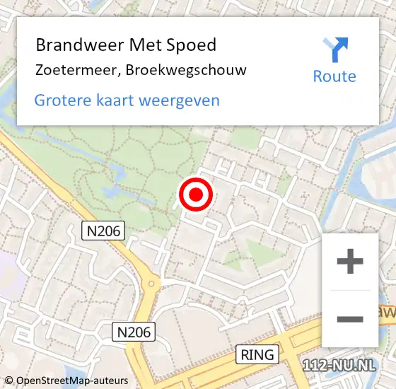 Locatie op kaart van de 112 melding: Brandweer Met Spoed Naar Zoetermeer, Broekwegschouw op 29 september 2024 16:32