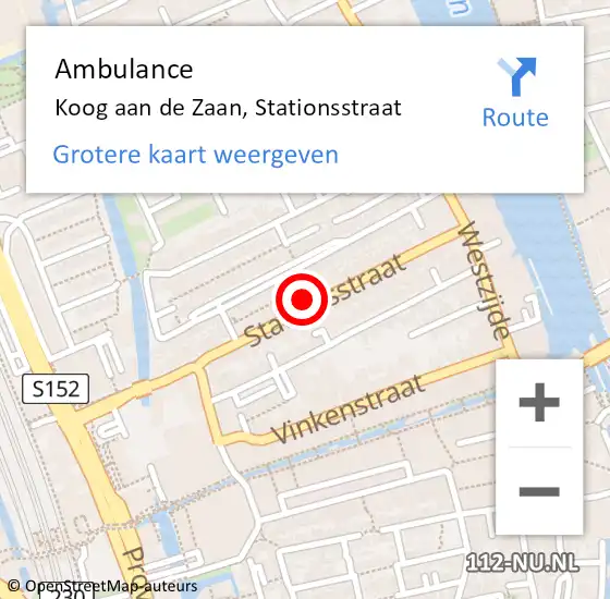 Locatie op kaart van de 112 melding: Ambulance Koog aan de Zaan, Stationsstraat op 29 september 2024 16:48