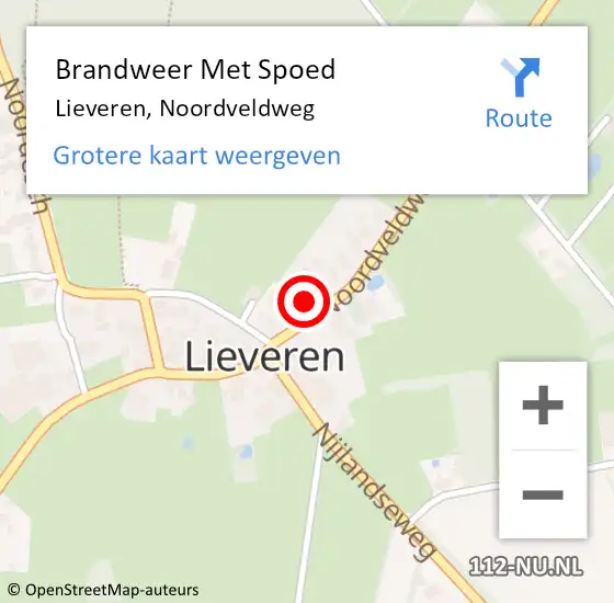 Locatie op kaart van de 112 melding: Brandweer Met Spoed Naar Lieveren, Noordveldweg op 29 september 2024 16:49