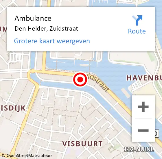 Locatie op kaart van de 112 melding: Ambulance Den Helder, Zuidstraat op 29 september 2024 17:01