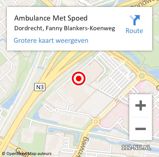 Locatie op kaart van de 112 melding: Ambulance Met Spoed Naar Dordrecht, Fanny Blankers-Koenweg op 29 september 2024 17:08