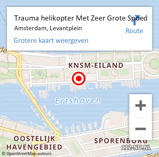 Locatie op kaart van de 112 melding: Trauma helikopter Met Zeer Grote Spoed Naar Amsterdam, Levantplein op 29 september 2024 17:10