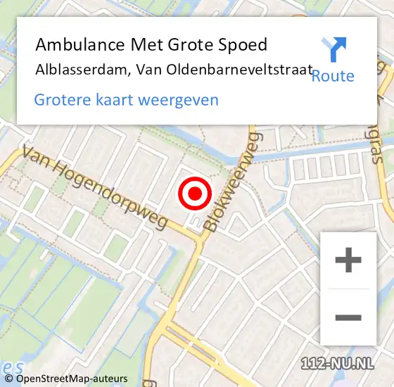 Locatie op kaart van de 112 melding: Ambulance Met Grote Spoed Naar Alblasserdam, Van Oldenbarneveltstraat op 29 september 2024 17:44