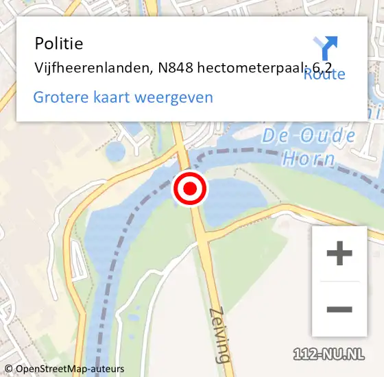 Locatie op kaart van de 112 melding: Politie Vijfheerenlanden, N848 hectometerpaal: 6,2 op 29 september 2024 17:46