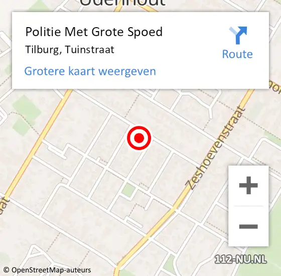 Locatie op kaart van de 112 melding: Politie Met Grote Spoed Naar Tilburg, Tuinstraat op 29 september 2024 17:50