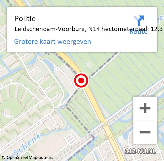 Locatie op kaart van de 112 melding: Politie Leidschendam-Voorburg, N14 hectometerpaal: 12,3 op 29 september 2024 17:54