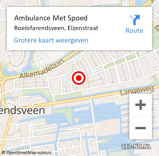 Locatie op kaart van de 112 melding: Ambulance Met Spoed Naar Roelofarendsveen, Elzenstraat op 29 september 2024 17:56