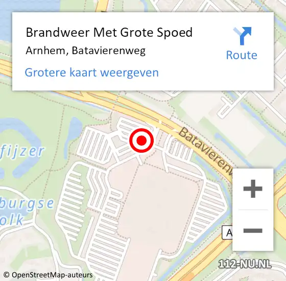 Locatie op kaart van de 112 melding: Brandweer Met Grote Spoed Naar Arnhem, Batavierenweg op 29 september 2024 18:04