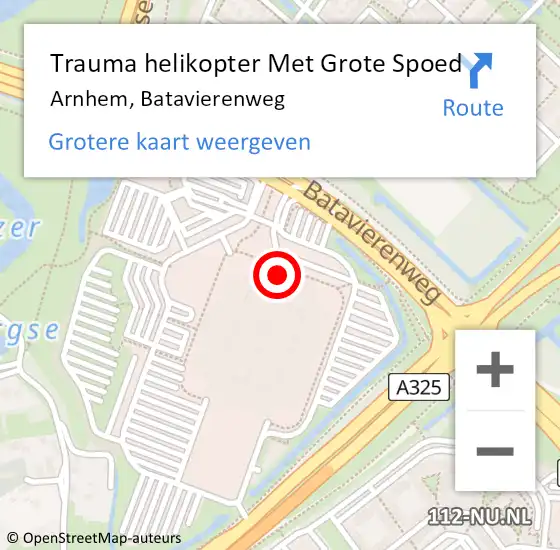 Locatie op kaart van de 112 melding: Trauma helikopter Met Grote Spoed Naar Arnhem, Batavierenweg op 29 september 2024 18:11