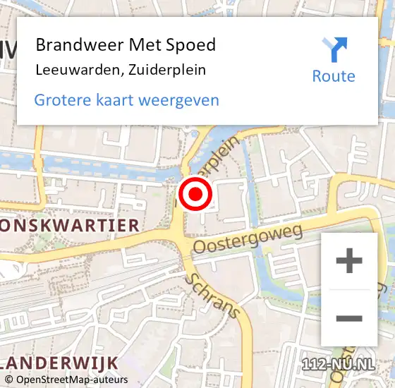 Locatie op kaart van de 112 melding: Brandweer Met Spoed Naar Leeuwarden, Zuiderplein op 29 september 2024 18:17