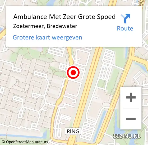 Locatie op kaart van de 112 melding: Ambulance Met Zeer Grote Spoed Naar Zoetermeer, Bredewater op 29 september 2024 18:19