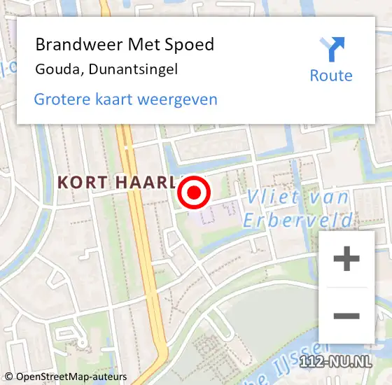 Locatie op kaart van de 112 melding: Brandweer Met Spoed Naar Gouda, Dunantsingel op 29 september 2024 18:19