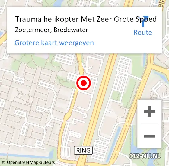 Locatie op kaart van de 112 melding: Trauma helikopter Met Zeer Grote Spoed Naar Zoetermeer, Bredewater op 29 september 2024 18:19