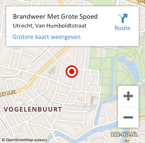 Locatie op kaart van de 112 melding: Brandweer Met Grote Spoed Naar Utrecht, Van Humboldtstraat op 29 september 2024 18:20