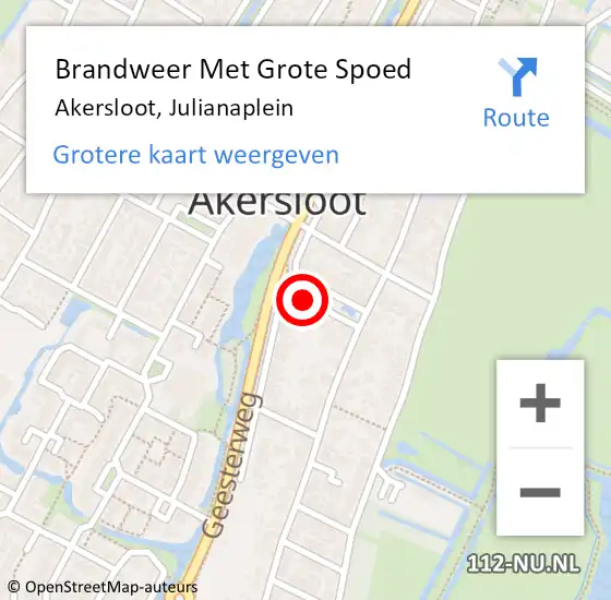 Locatie op kaart van de 112 melding: Brandweer Met Grote Spoed Naar Akersloot, Julianaplein op 29 september 2024 18:35