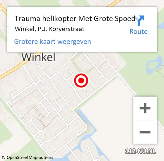 Locatie op kaart van de 112 melding: Trauma helikopter Met Grote Spoed Naar Winkel, P.J. Korverstraat op 29 september 2024 19:05