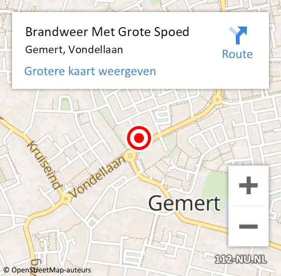 Locatie op kaart van de 112 melding: Brandweer Met Grote Spoed Naar Gemert, Vondellaan op 29 september 2024 19:17