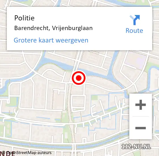 Locatie op kaart van de 112 melding: Politie Barendrecht, Vrijenburglaan op 29 september 2024 19:18