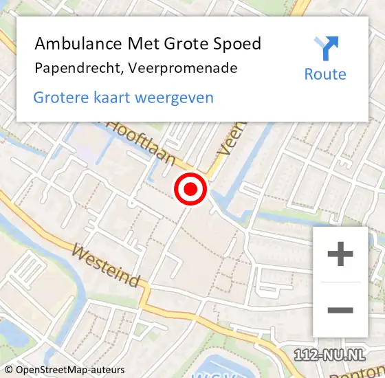 Locatie op kaart van de 112 melding: Ambulance Met Grote Spoed Naar Papendrecht, Veerpromenade op 29 september 2024 19:23