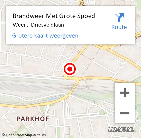 Locatie op kaart van de 112 melding: Brandweer Met Grote Spoed Naar Weert, Driesveldlaan op 29 september 2024 19:29