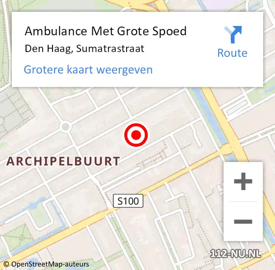 Locatie op kaart van de 112 melding: Ambulance Met Grote Spoed Naar Den Haag, Sumatrastraat op 29 september 2024 19:34