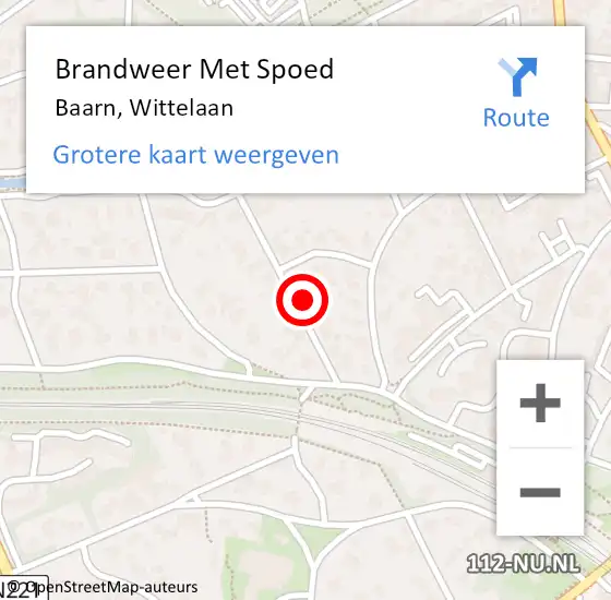 Locatie op kaart van de 112 melding: Brandweer Met Spoed Naar Baarn, Wittelaan op 29 september 2024 19:57