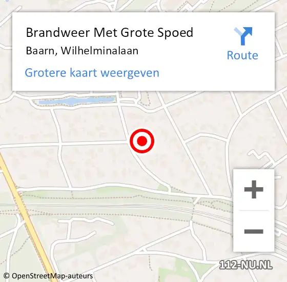 Locatie op kaart van de 112 melding: Brandweer Met Grote Spoed Naar Baarn, Wilhelminalaan op 29 september 2024 19:59