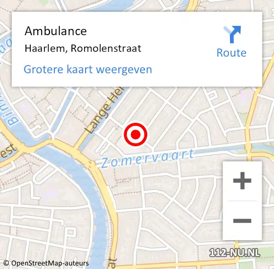 Locatie op kaart van de 112 melding: Ambulance Haarlem, Romolenstraat op 29 september 2024 20:13