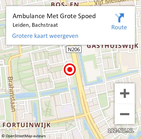 Locatie op kaart van de 112 melding: Ambulance Met Grote Spoed Naar Leiden, Bachstraat op 29 september 2024 20:39