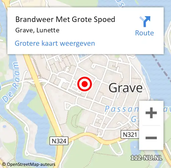 Locatie op kaart van de 112 melding: Brandweer Met Grote Spoed Naar Grave, Lunette op 29 september 2024 20:41