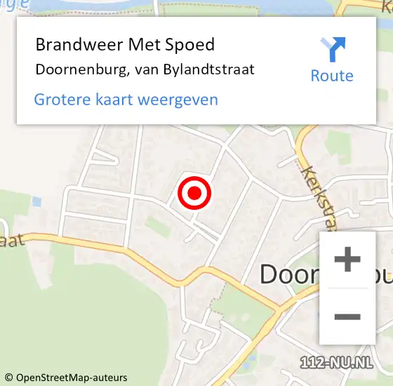 Locatie op kaart van de 112 melding: Brandweer Met Spoed Naar Doornenburg, van Bylandtstraat op 29 september 2024 20:43