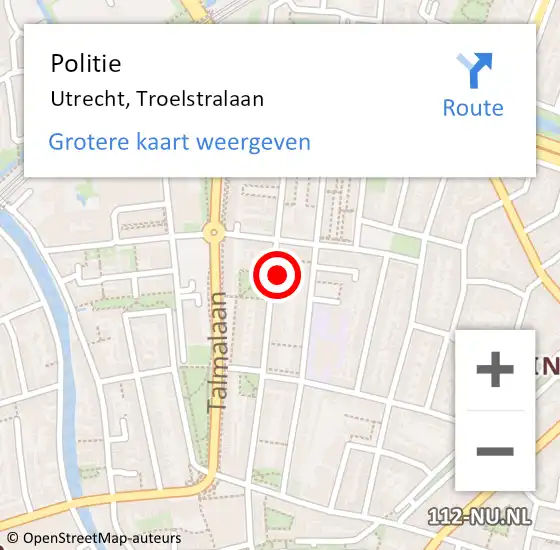 Locatie op kaart van de 112 melding: Politie Utrecht, Troelstralaan op 29 september 2024 20:45