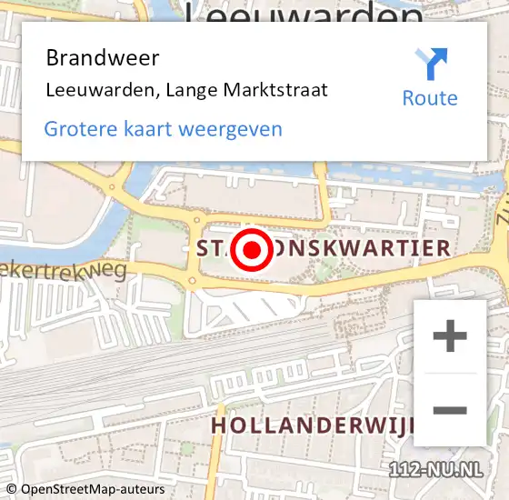 Locatie op kaart van de 112 melding: Brandweer Leeuwarden, Lange Marktstraat op 29 september 2024 20:56