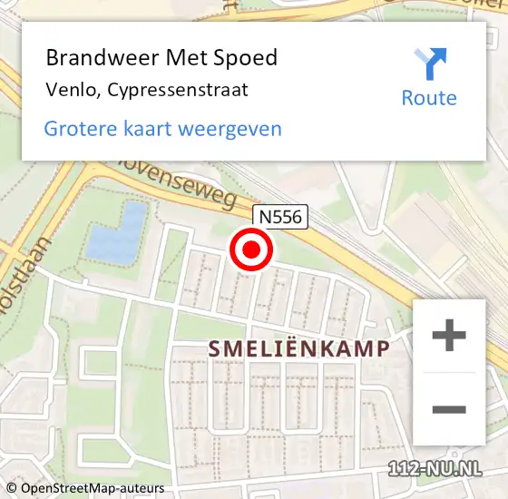 Locatie op kaart van de 112 melding: Brandweer Met Spoed Naar Venlo, Cypressenstraat op 29 september 2024 21:01