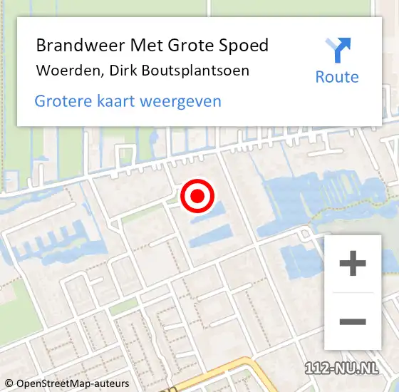 Locatie op kaart van de 112 melding: Brandweer Met Grote Spoed Naar Woerden, Dirk Boutsplantsoen op 29 september 2024 21:04