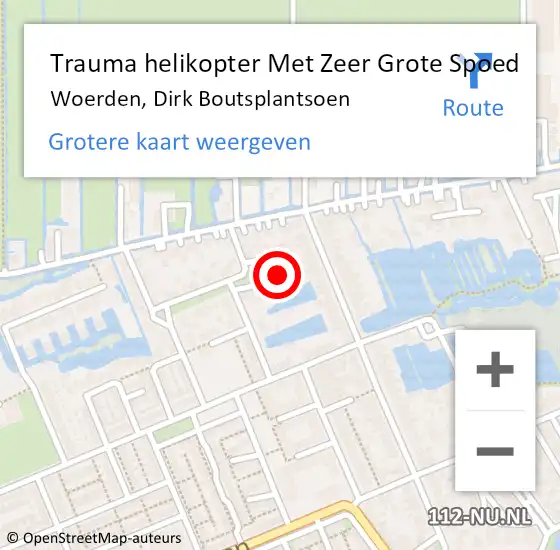 Locatie op kaart van de 112 melding: Trauma helikopter Met Zeer Grote Spoed Naar Woerden, Dirk Boutsplantsoen op 29 september 2024 21:05