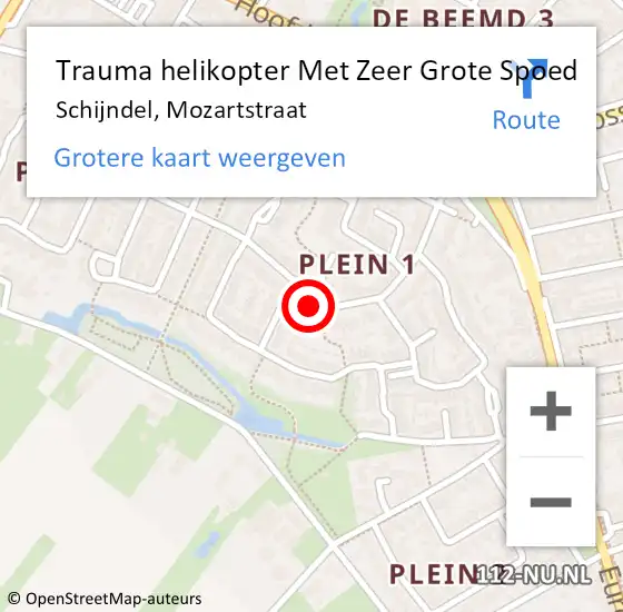 Locatie op kaart van de 112 melding: Trauma helikopter Met Zeer Grote Spoed Naar Schijndel, Mozartstraat op 29 september 2024 21:09