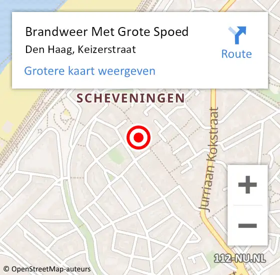 Locatie op kaart van de 112 melding: Brandweer Met Grote Spoed Naar Den Haag, Keizerstraat op 29 september 2024 21:10