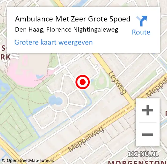 Locatie op kaart van de 112 melding: Ambulance Met Zeer Grote Spoed Naar Den Haag, Florence Nightingaleweg op 29 september 2024 21:11